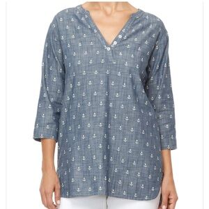 Hatley Chambray Anchors Classic Blue Nautical Preppy Tunic Top Shirt XL